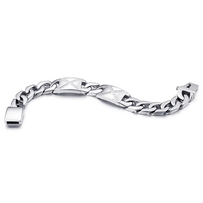 Trendy Titanium Steel Men's Bracelet with Zircon Snap Design