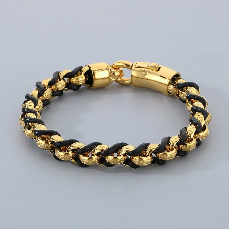 Trendy Woven Leather Bracelet with Retro O-Chain Pattern for Men