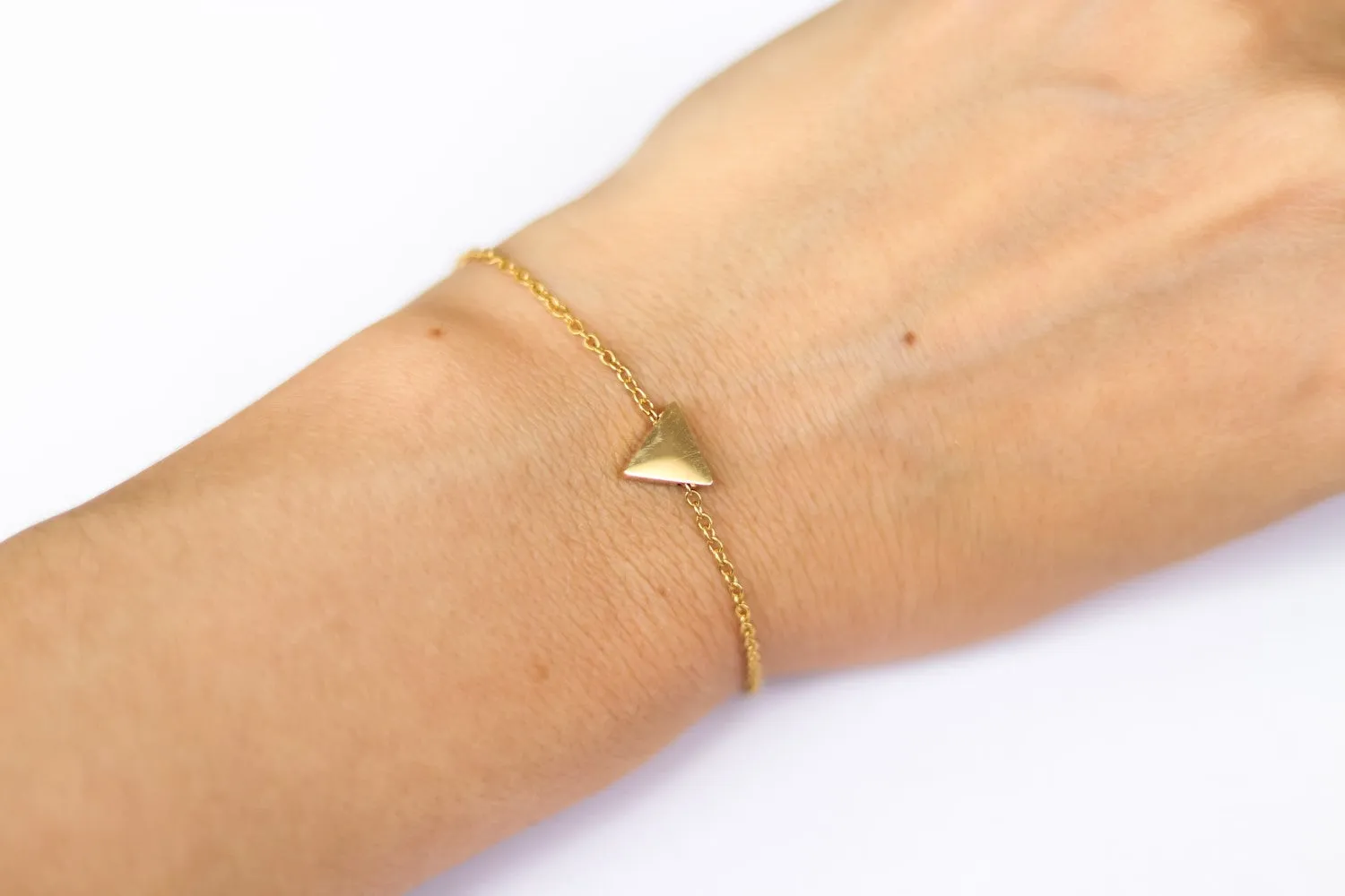 Triangle bracelet, gold tone chain bracelet, tiny triangle bead charm bracelet