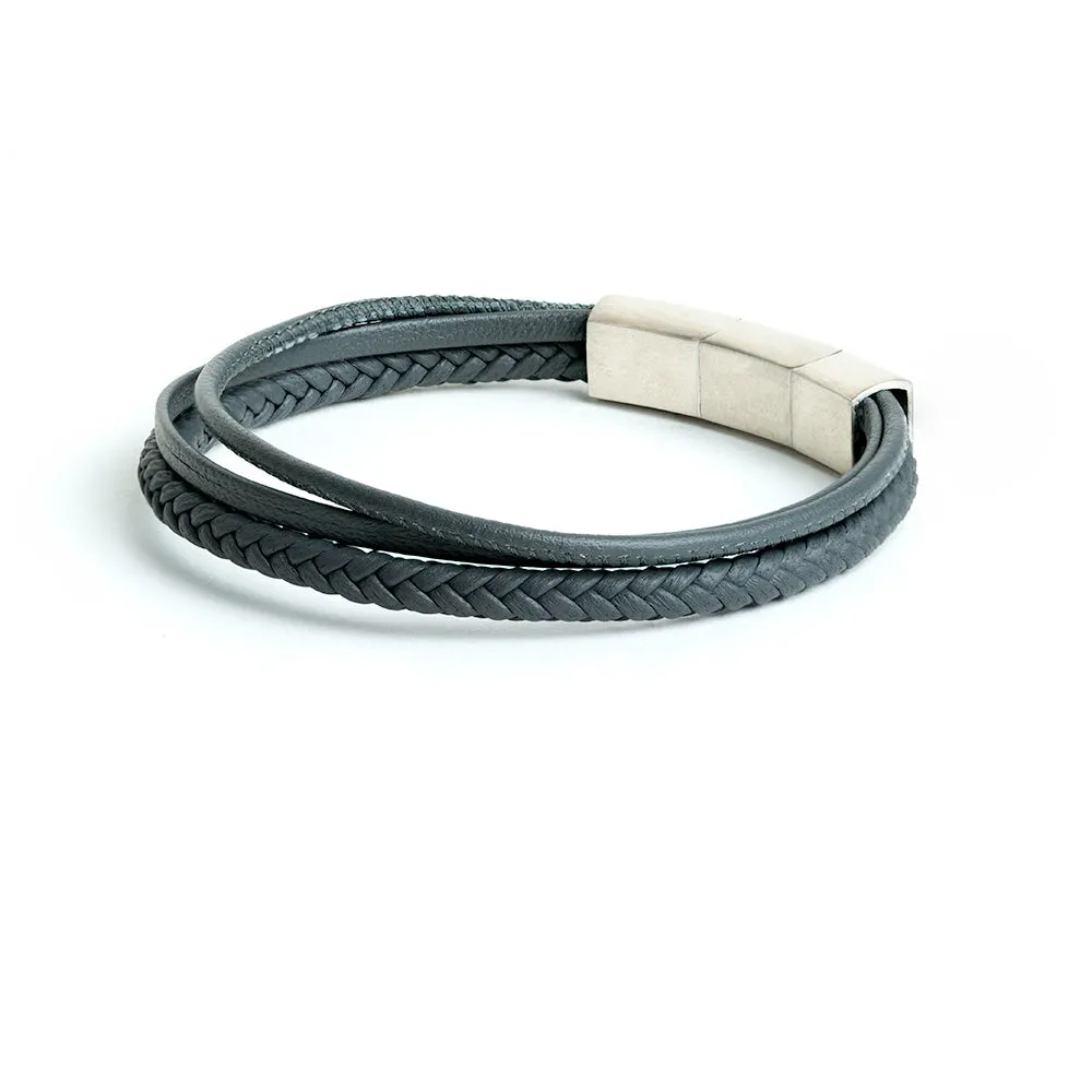 Triple bracelet with grey Italian nappa leather