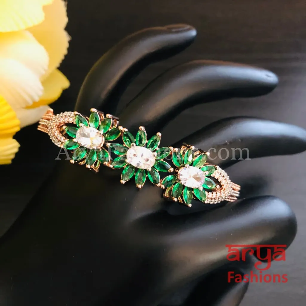 Tyra Rose Gold Emerald Green Crystals Flower Bracelet