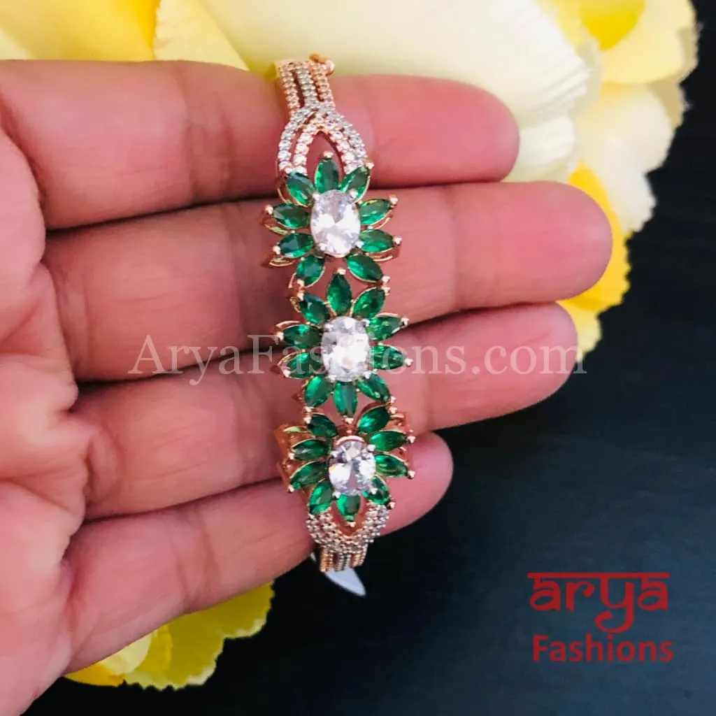 Tyra Rose Gold Emerald Green Crystals Flower Bracelet