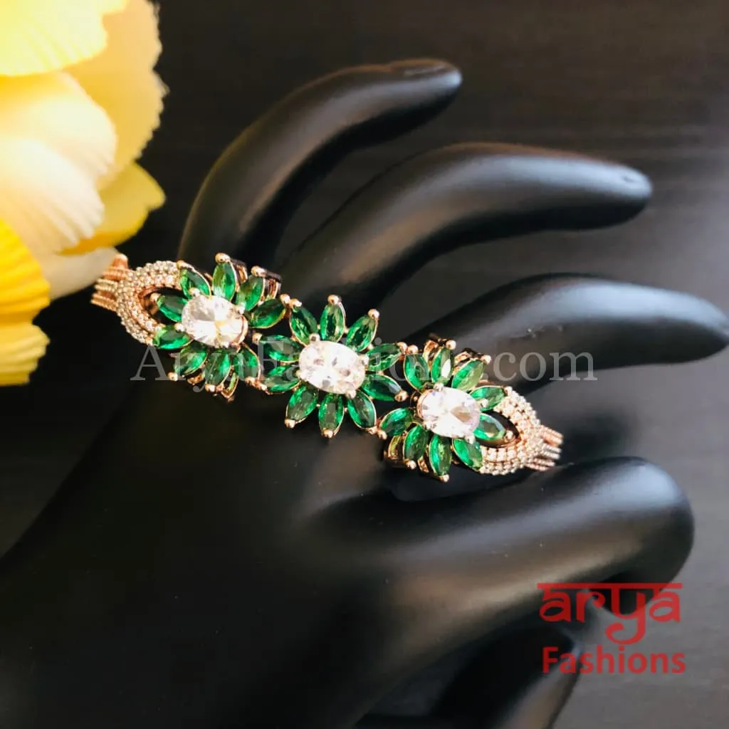 Tyra Rose Gold Emerald Green Crystals Flower Bracelet