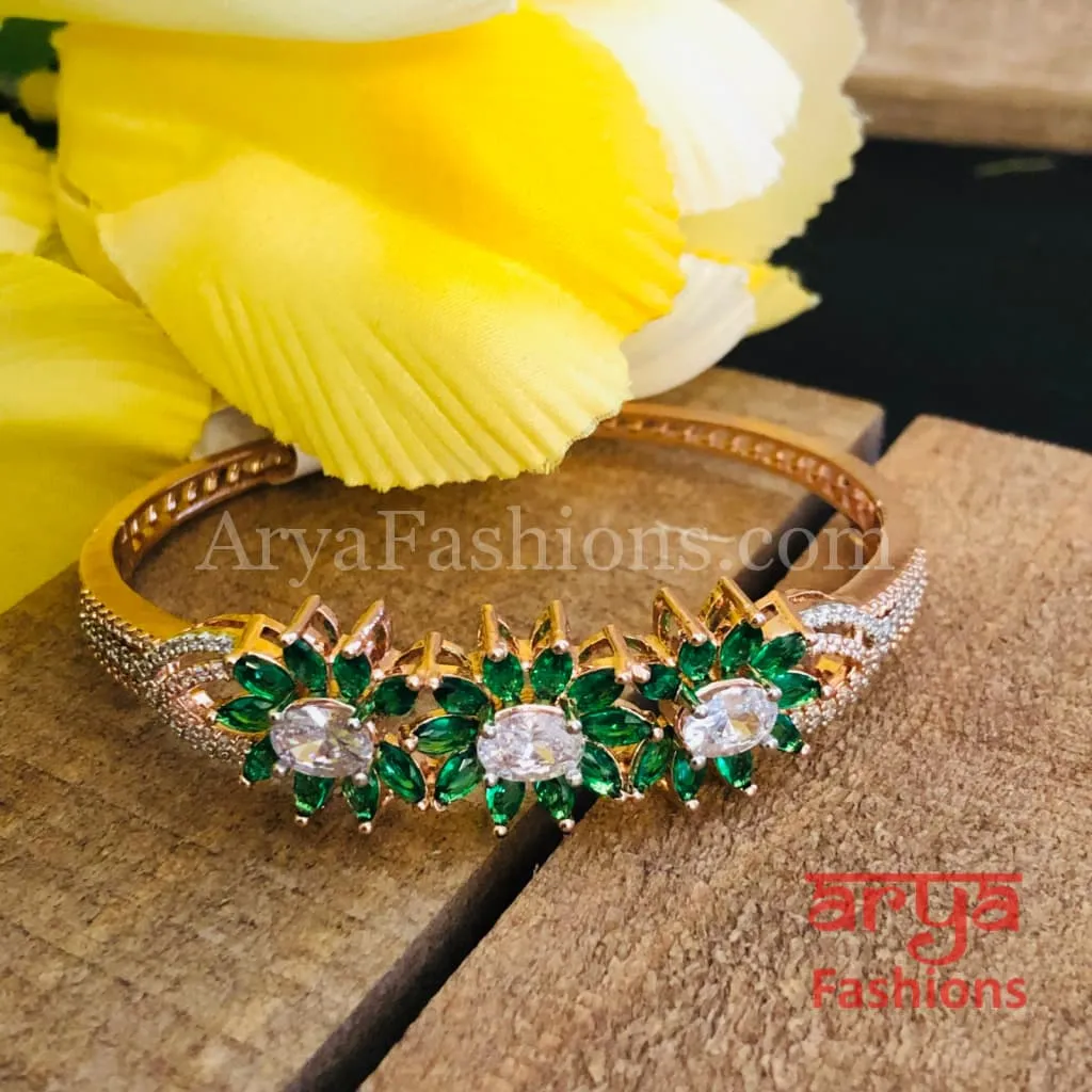 Tyra Rose Gold Emerald Green Crystals Flower Bracelet