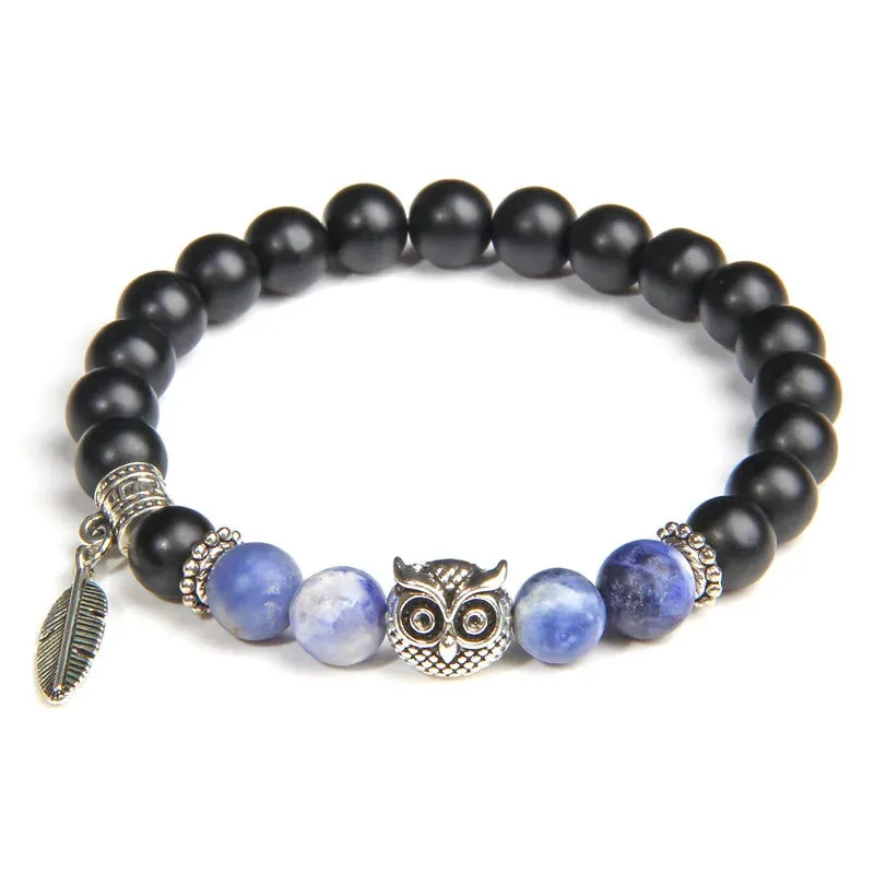 Unique Design Owl Wing Angel Charm Bracelet Natural Onyx Beaded Bracelet Women Imperial Quartz Beads Bracelet Energy Jewelry