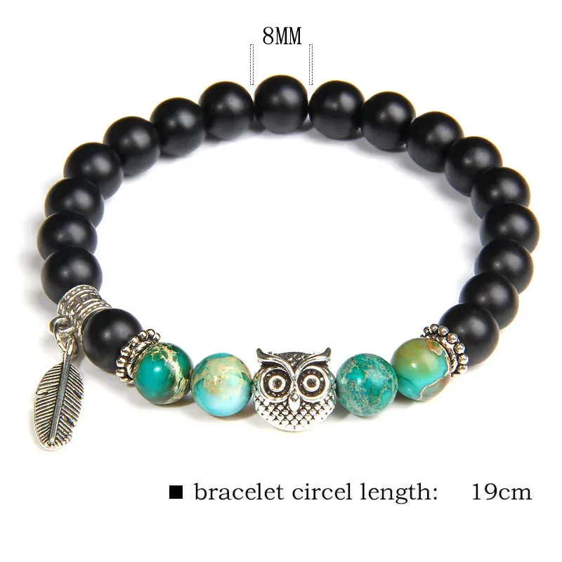 Unique Design Owl Wing Angel Charm Bracelet Natural Onyx Beaded Bracelet Women Imperial Quartz Beads Bracelet Energy Jewelry