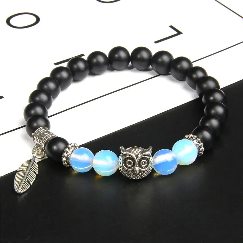 Unique Design Owl Wing Angel Charm Bracelet Natural Onyx Beaded Bracelet Women Imperial Quartz Beads Bracelet Energy Jewelry