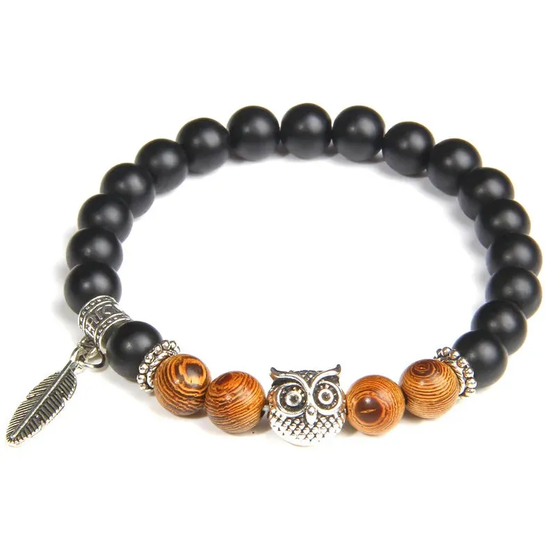 Unique Design Owl Wing Angel Charm Bracelet Natural Onyx Beaded Bracelet Women Imperial Quartz Beads Bracelet Energy Jewelry