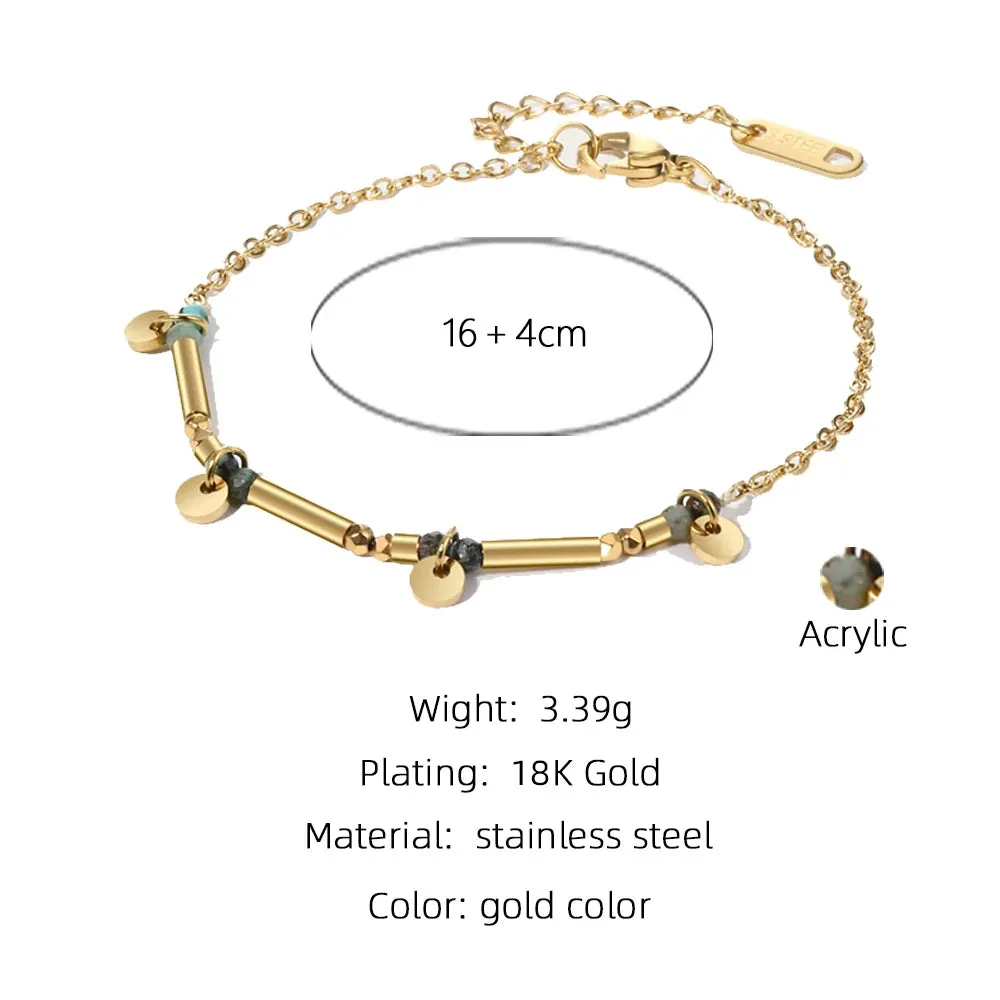 VAIGE 18K Gold PVD Plated Stainless Steel Chain Bracelet with African Turquoise Natural Stone - Trendy Fashion Jewelry Gift