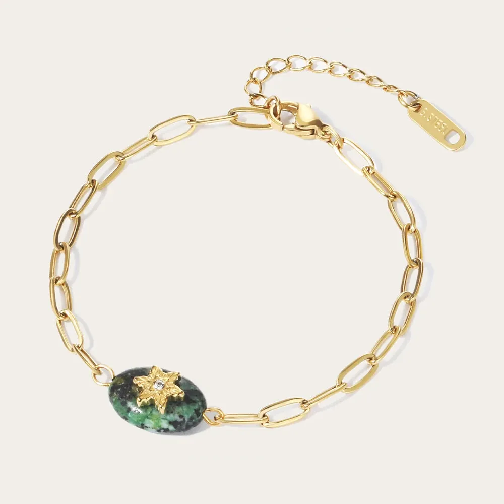 VAIGE 18K Gold PVD Plated Stainless Steel Chain Bracelet with African Turquoise Natural Stone - Trendy Fashion Jewelry Gift