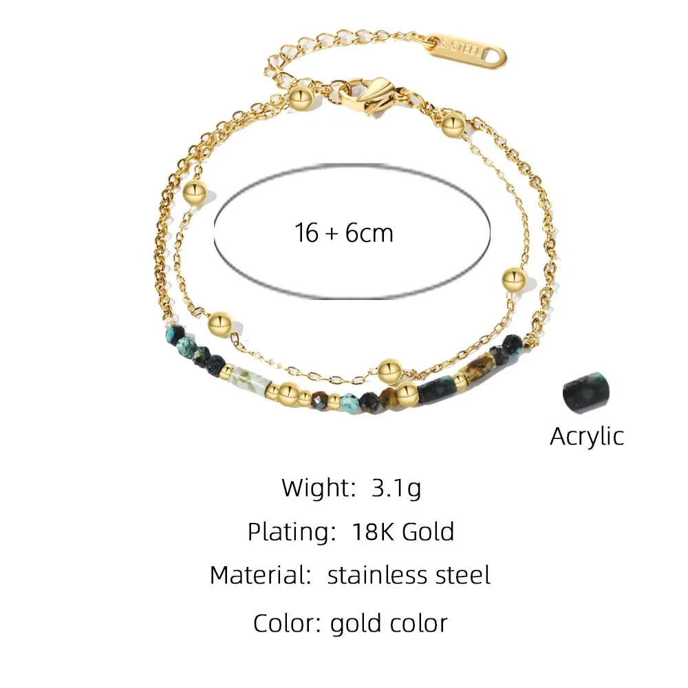 VAIGE 18K Gold PVD Plated Stainless Steel Chain Bracelet with African Turquoise Natural Stone - Trendy Fashion Jewelry Gift