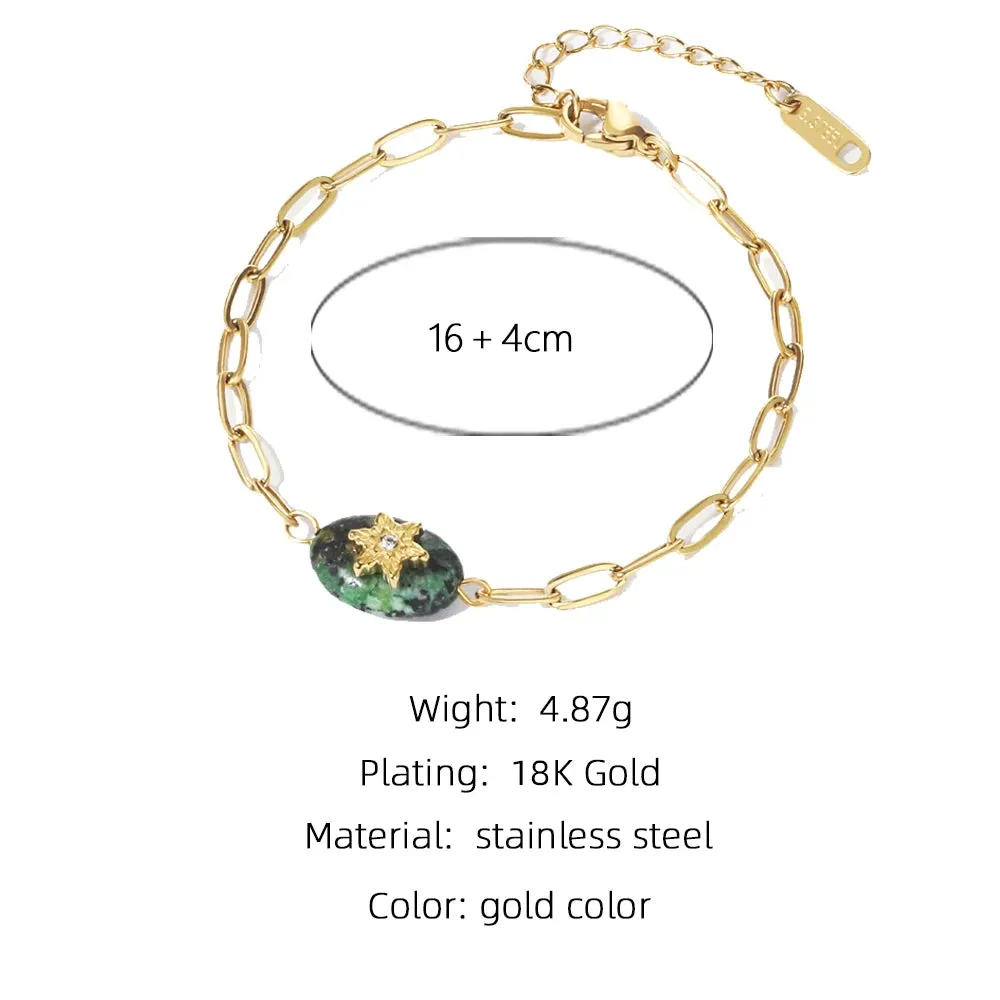 VAIGE 18K Gold PVD Plated Stainless Steel Chain Bracelet with African Turquoise Natural Stone - Trendy Fashion Jewelry Gift