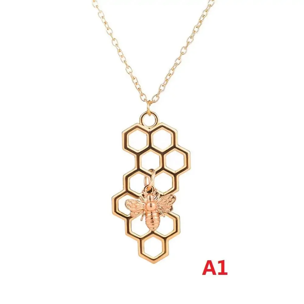 Vertical Honeycomb Pendant With Bee And Chain