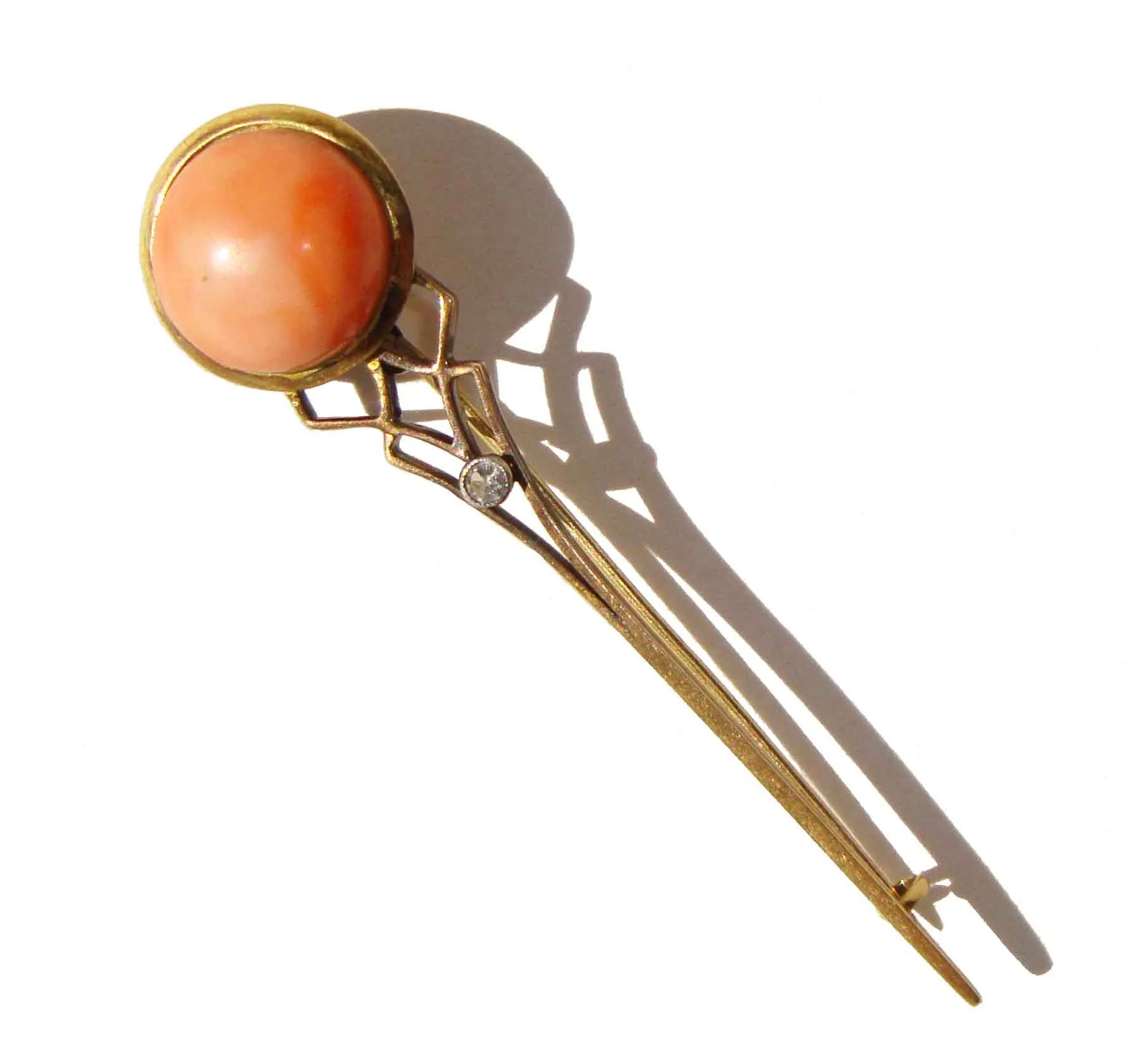 Victorian 14K Gold & Coral Brooch Pin