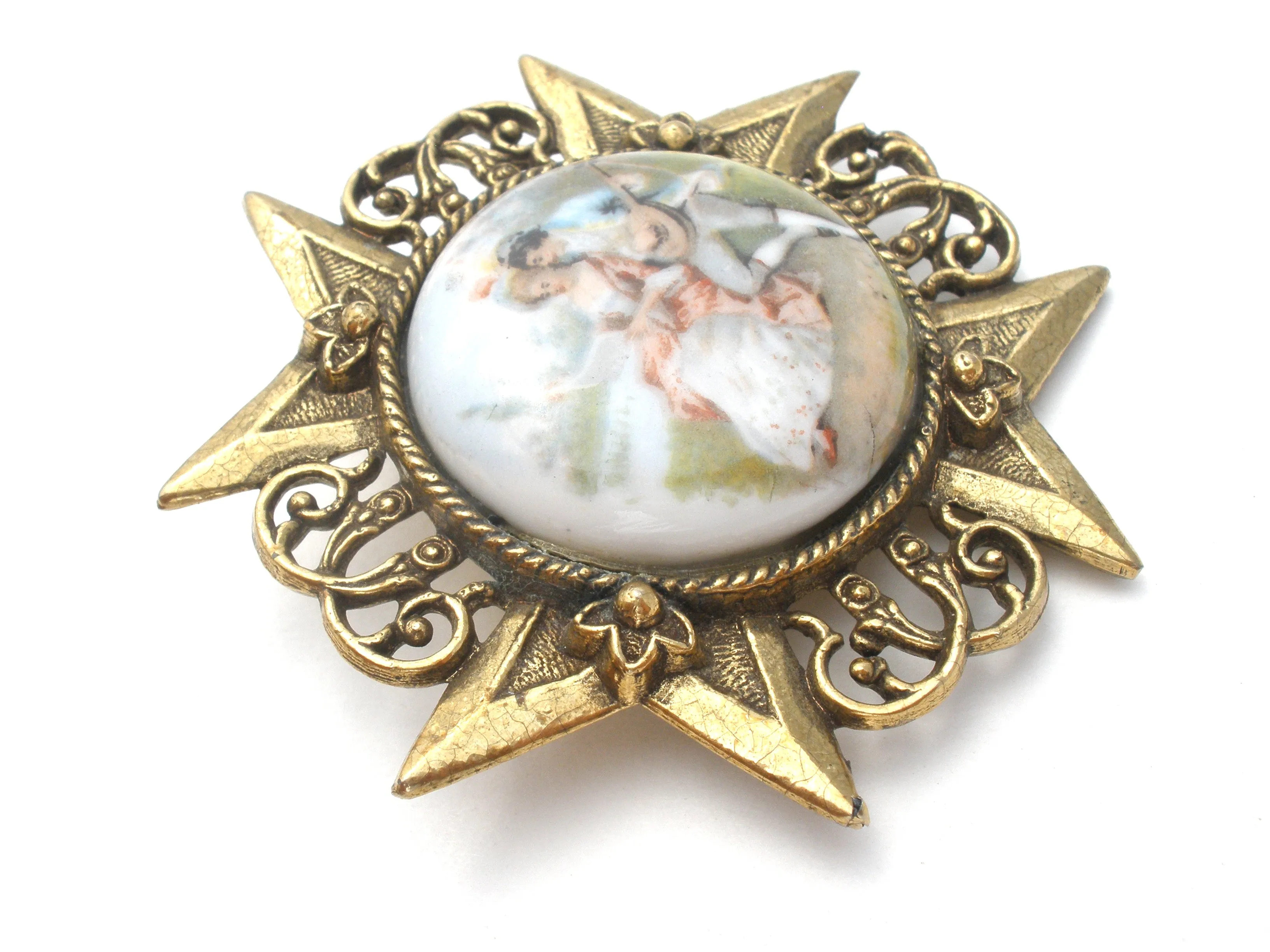 Victorian Courting Couple Brooch Pin Vintage