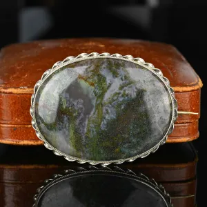 Victorian Silver Large Dendritic Moss Agate Brooch