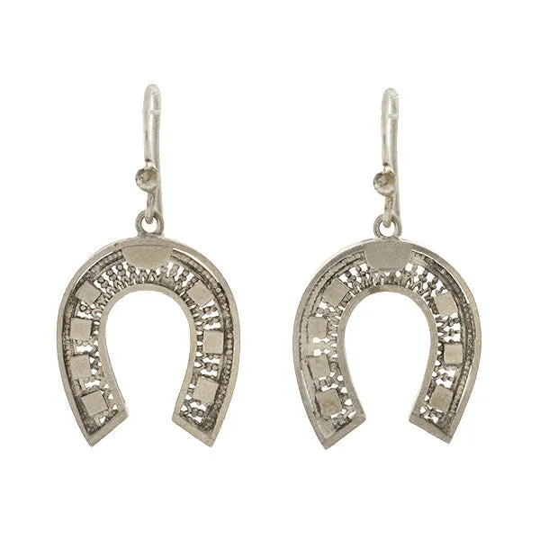 Victorian Sterling Silver Lucky Horseshoe Filigree Earrings