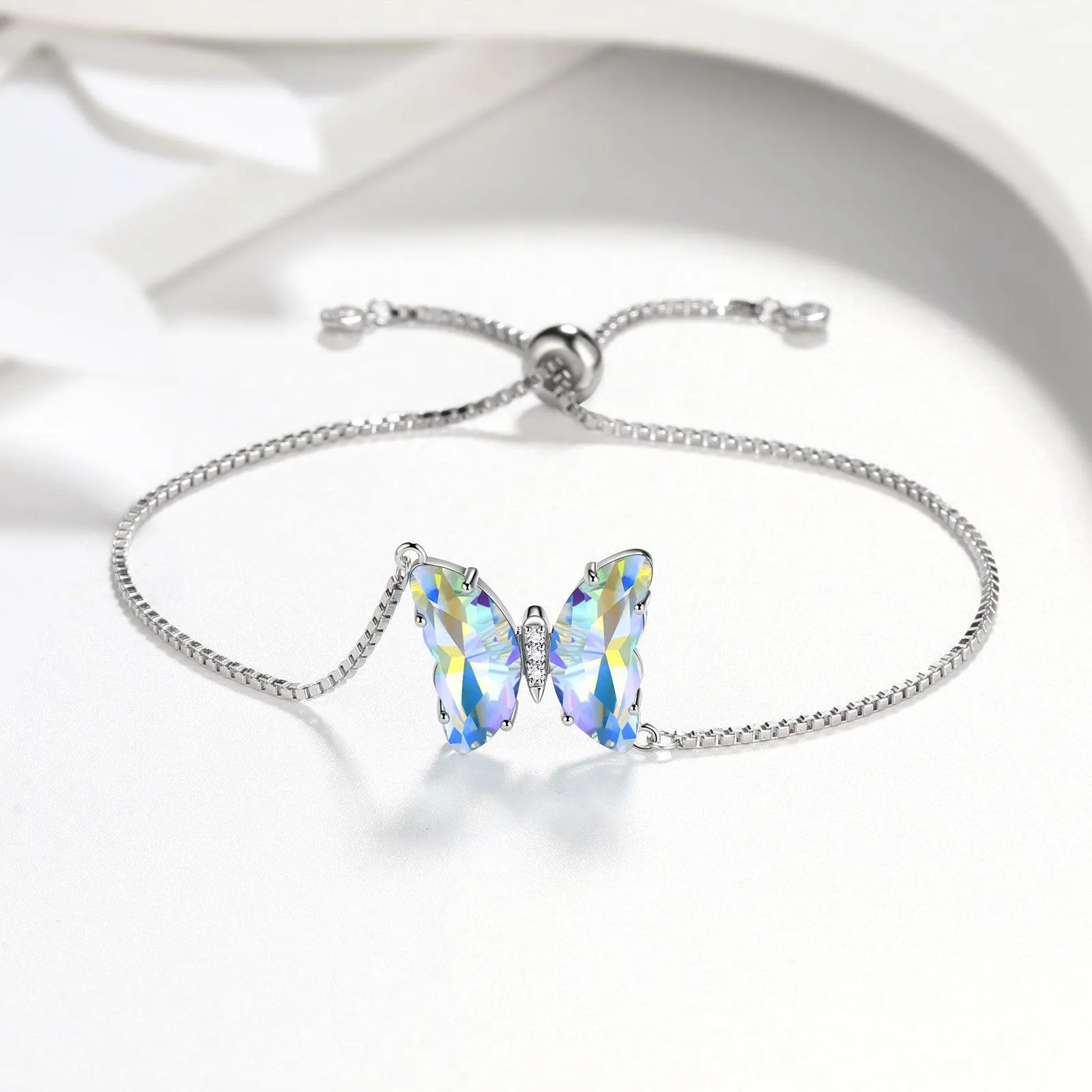 White Butterfly Bracelet April Diamond Birthstone Women Girls Jewelry Birthday Gift