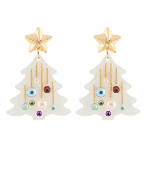 White Decorative Christmas Tree Earring