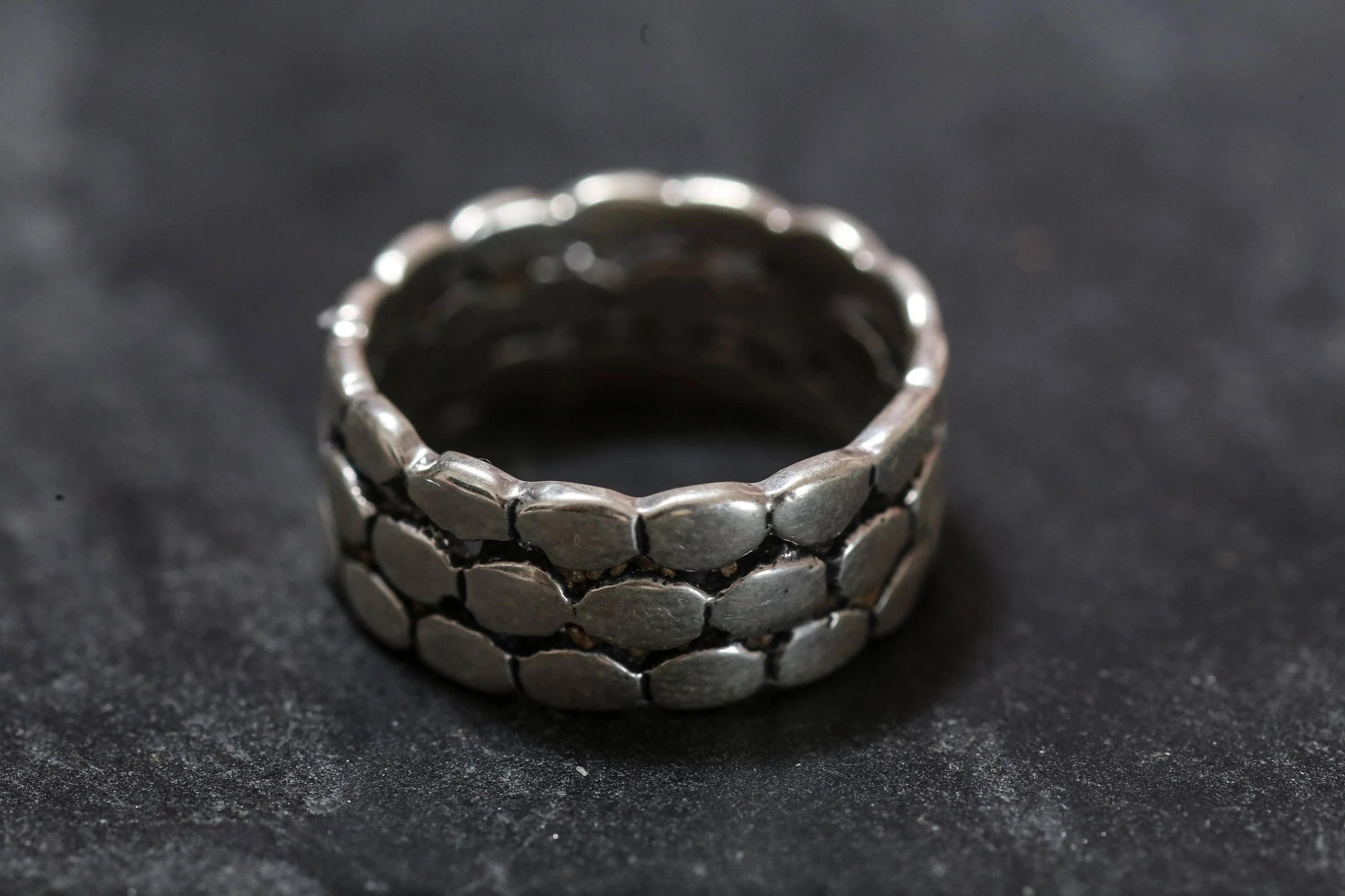 Wide Silver Band - Patterned Silver Ring - Stackable Statement Band