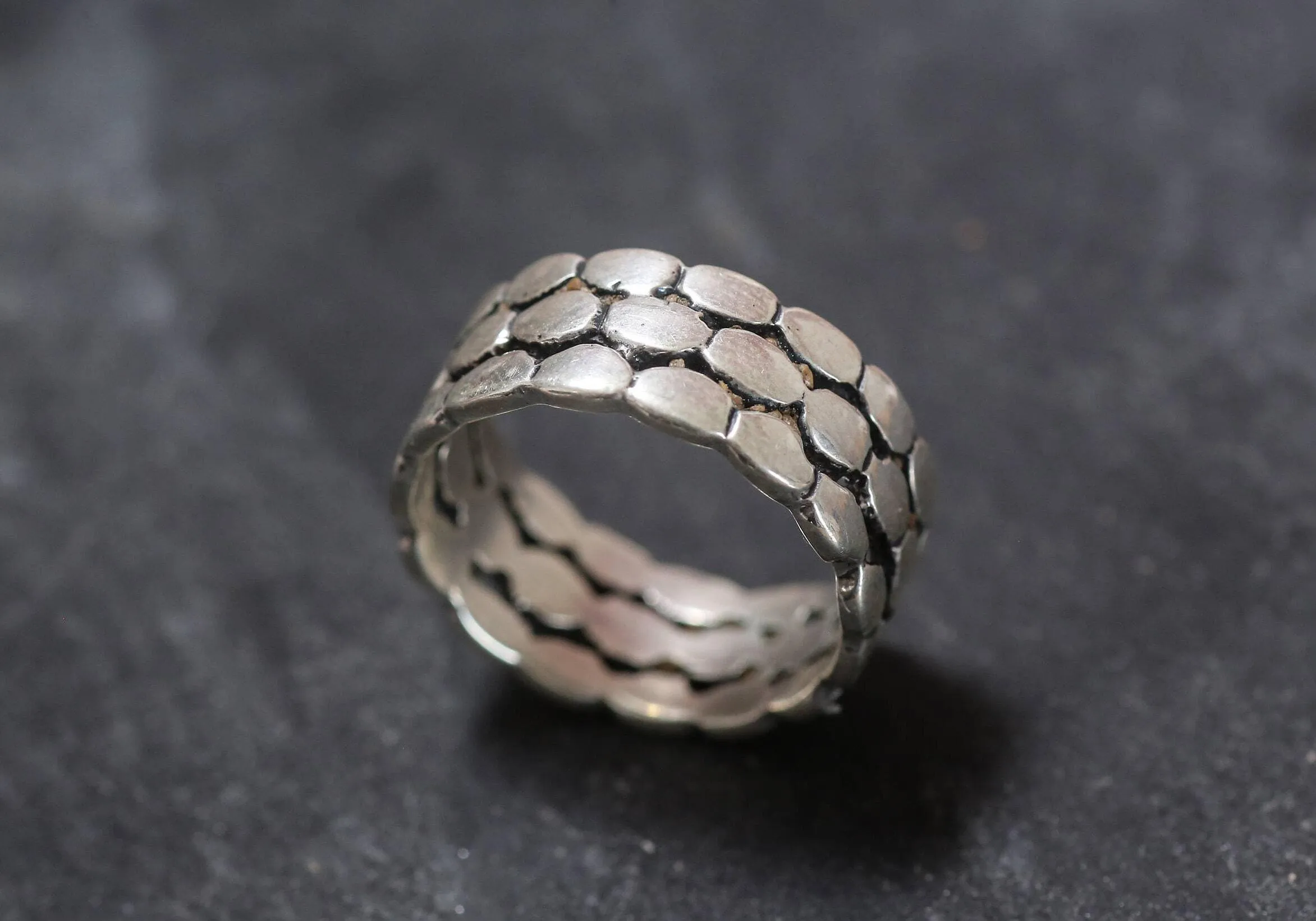 Wide Silver Band - Patterned Silver Ring - Stackable Statement Band