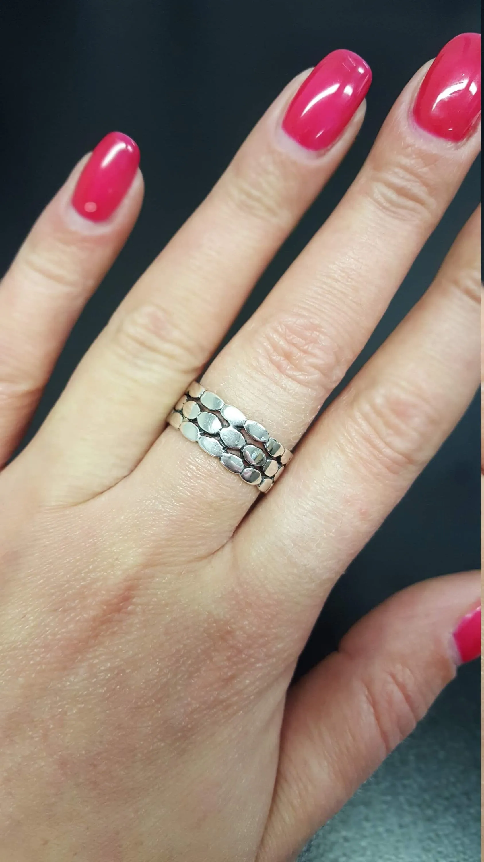 Wide Silver Band - Patterned Silver Ring - Stackable Statement Band