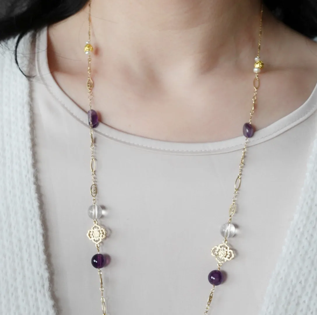 Winter Theme Gemstone Long Necklace