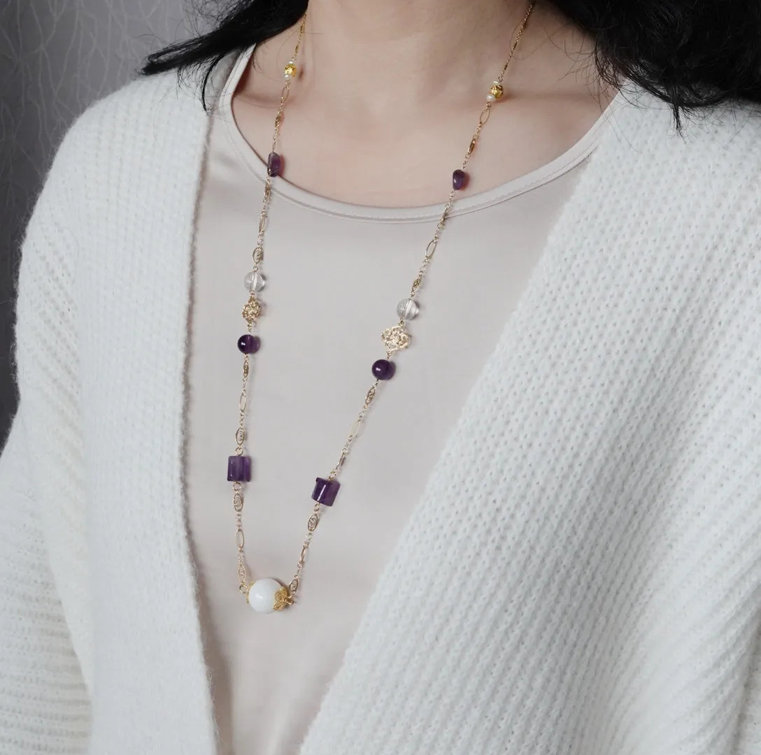 Winter Theme Gemstone Long Necklace