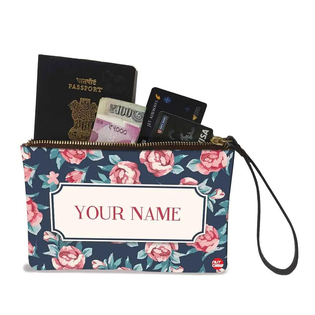 Women'S Wristlet Pouch - Blue Roses