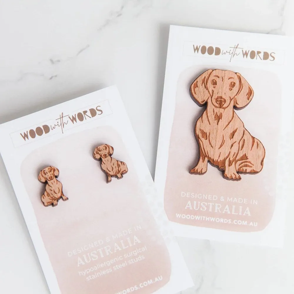 Wood With Words: Wooden Stud Earrings Dachshund Dog