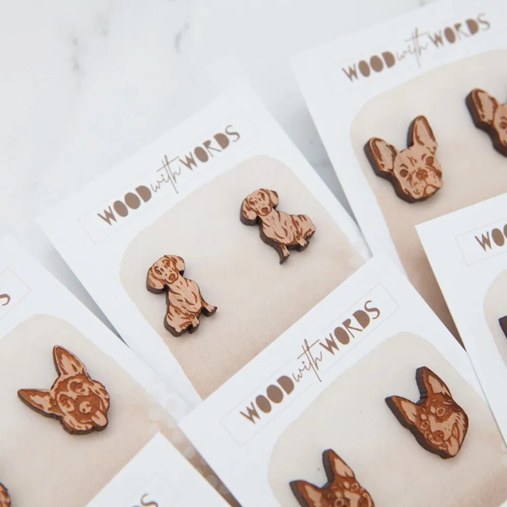 Wood With Words: Wooden Stud Earrings Dachshund Dog