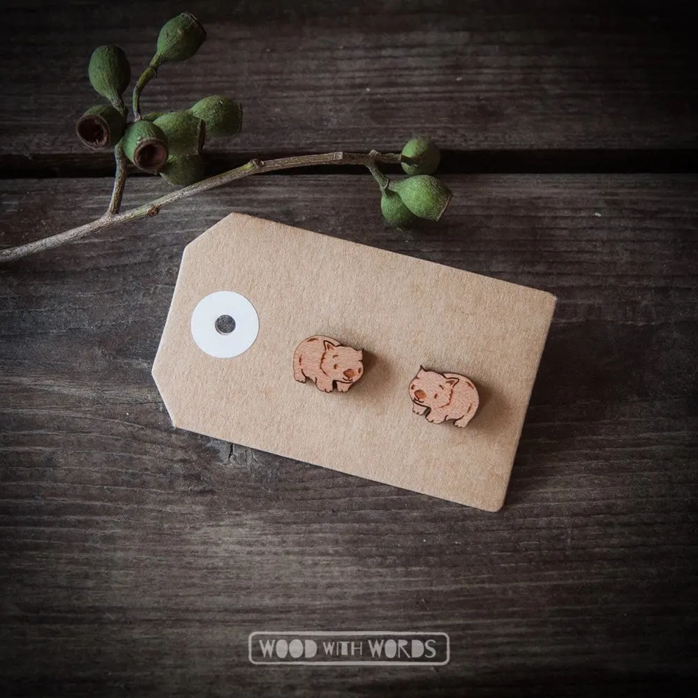 Wood With Words: Wooden Stud Earrings Waldo Wombat