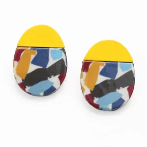 Yellow Oval Wood Earrings