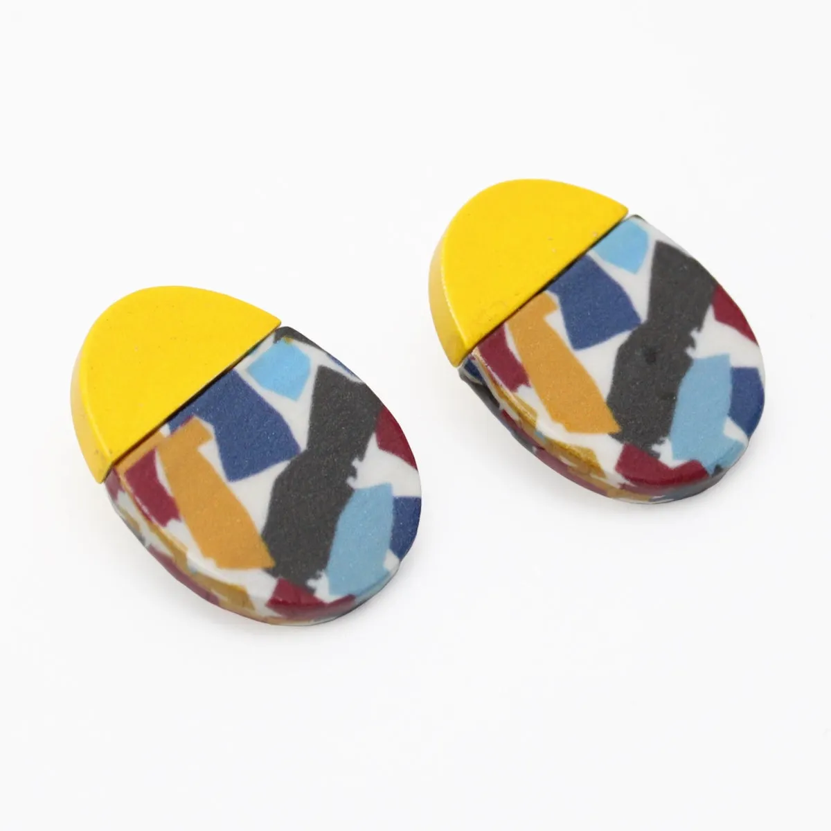 Yellow Oval Wood Earrings