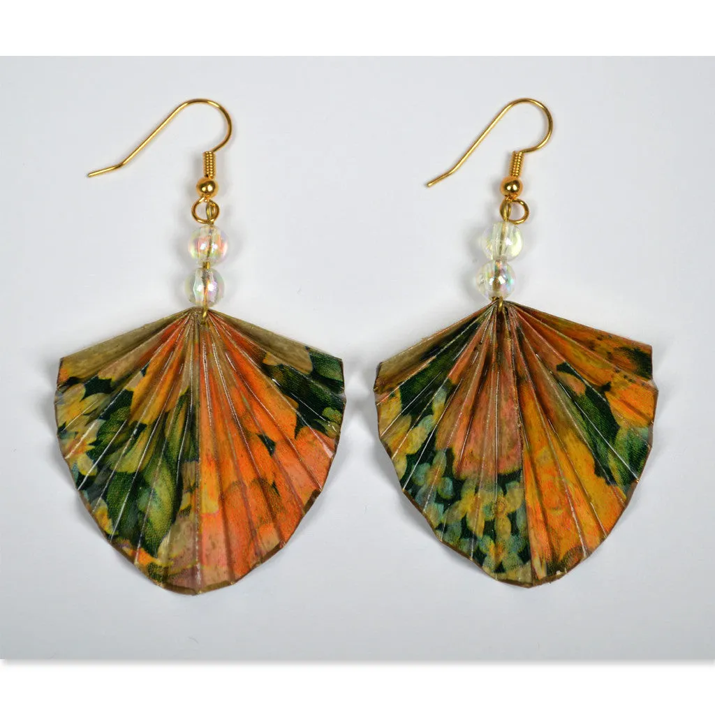 Yellow/Green/Pink Fan Earrings